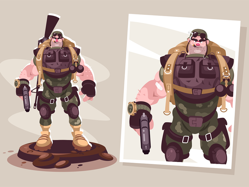 Military soldier in army camouflage uniform with gun kit8 flat vector.png
