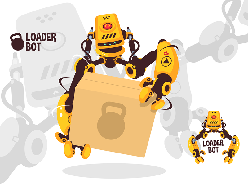 Modern robot loader kit8 flat vector illustration character box cardbo.png