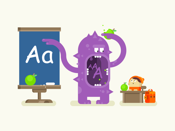 Monster teaches alphabet lesson teach school kid monster illustration.png