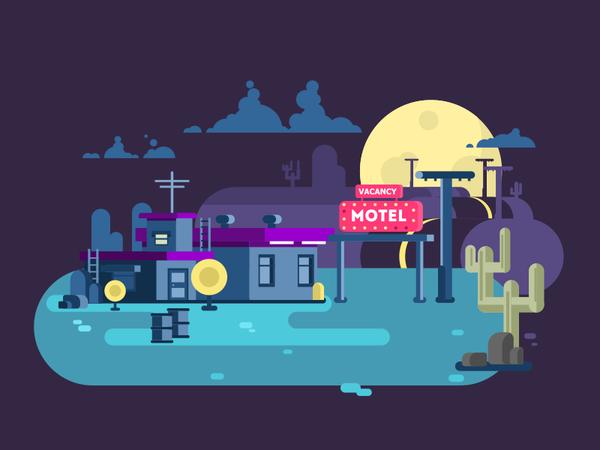 Motel clouds moon roar night travel hotel morel illustration vector fl.png
