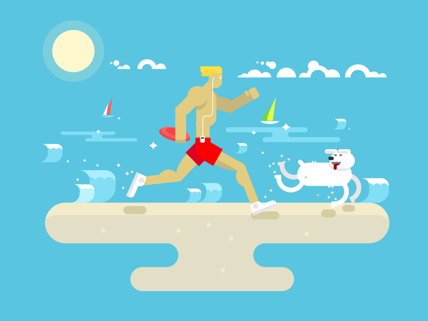 Morning jog ocean character man run dog beach jog morning illustration.png