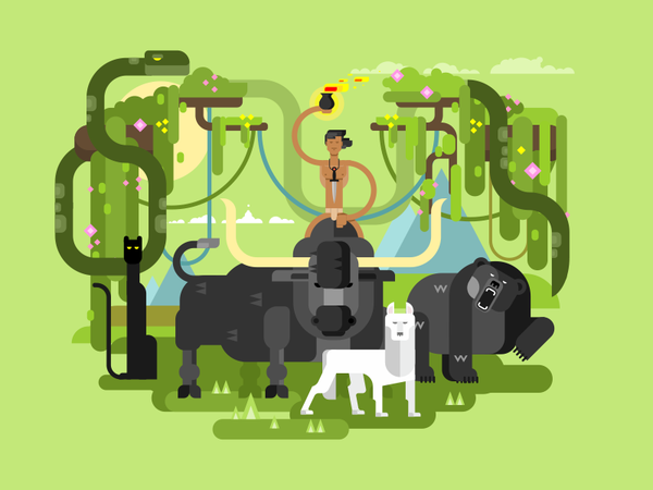 Mowgli jungle tree wildlife mammal character animal mowgli illustratio.png