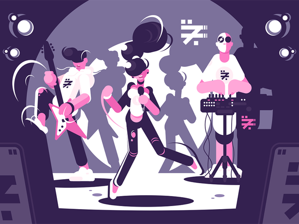Musical band group concert character stage performing guitar concert g.png