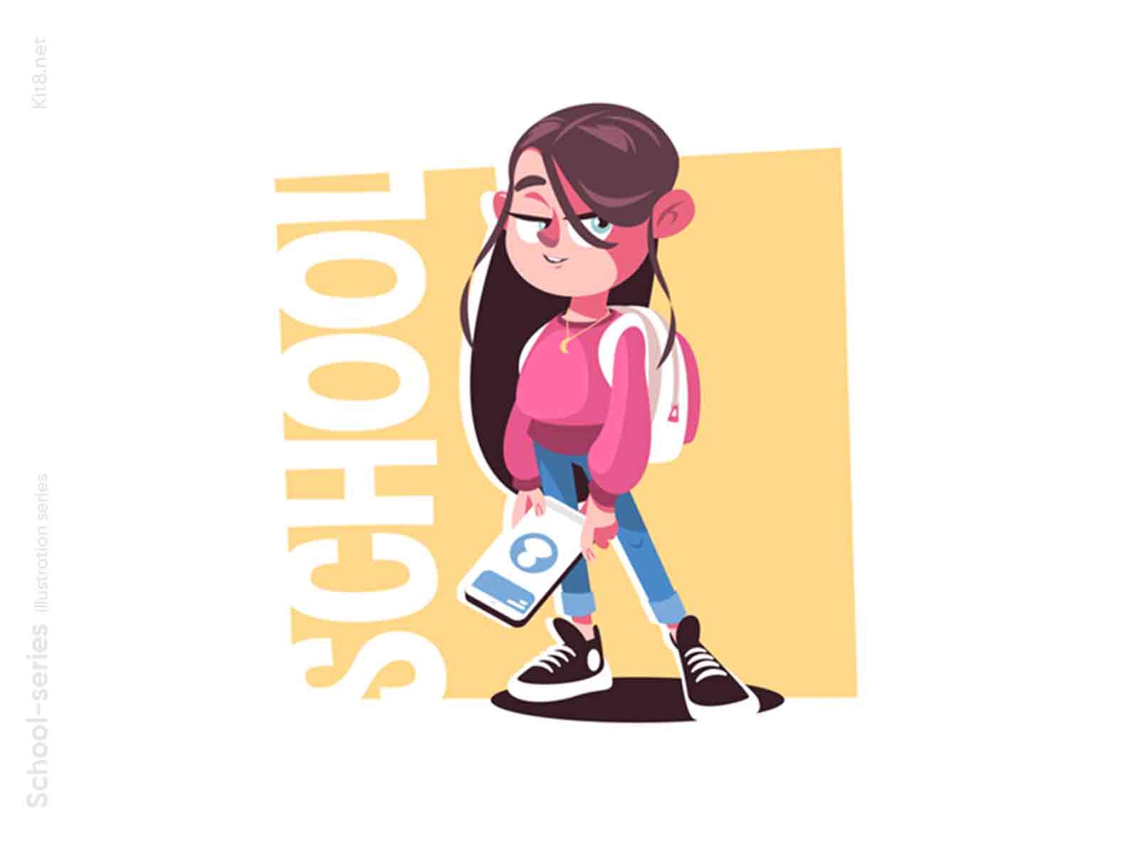 Nerd girl with gadget illustration teenagers backpack school tablet ph.jpg