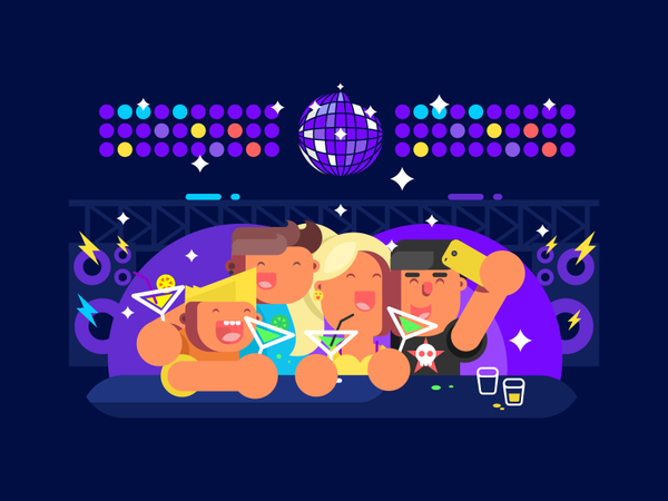 Night club celebrating people character club night illustration vector.png