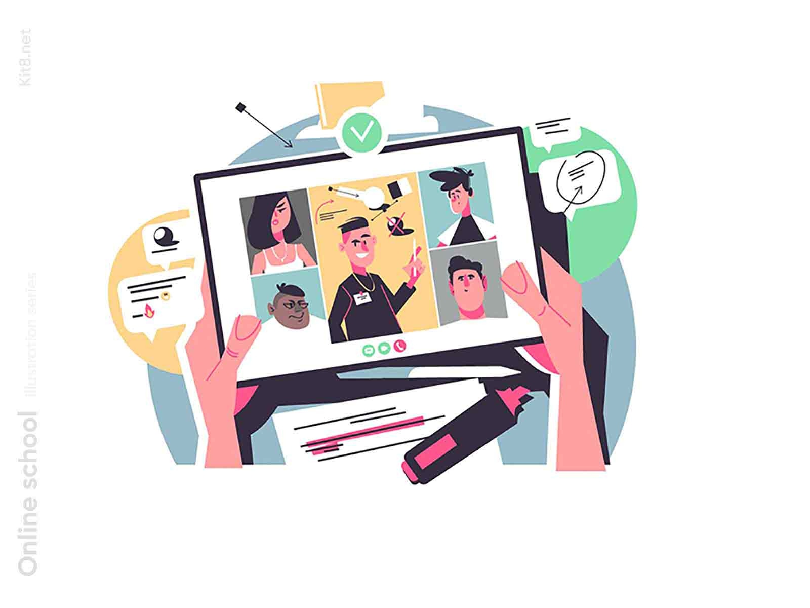 Online conference illustration online school teach learn cource tablet.jpg