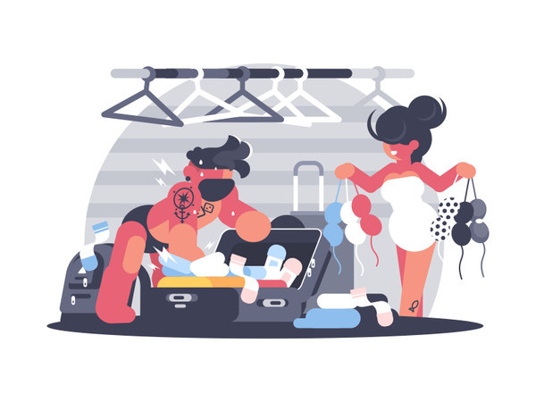 Pack Suitcases character woman man couple suitcase travel luggage pack.png