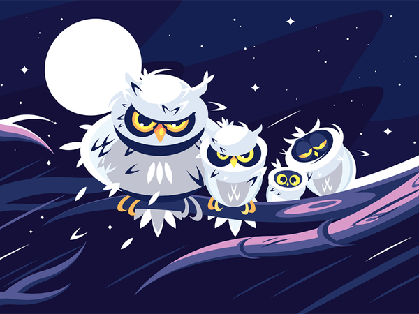 Owls sitting on branch character night darkness moon branch sitting ow.png