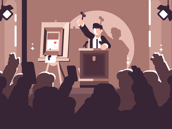 People at auction of art character bidding picture gavel man art aucti.png
