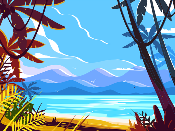 Paradise beach landscape kit8 flat vector illustration background seas.png
