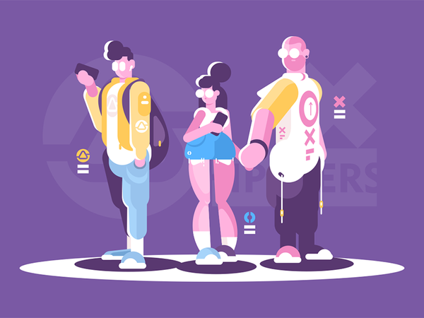 People hipster standing together character woman man together standing.png