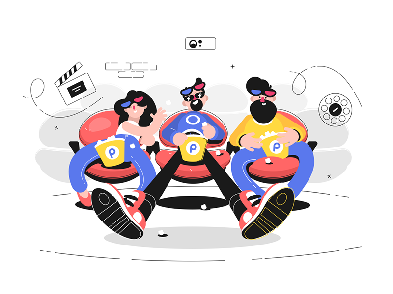 People sitting in movie theater eating popcorn kit8 flat vector illust.png