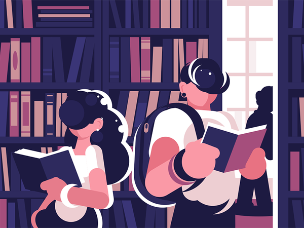 People read in library character book studying woman girl teenager man.png