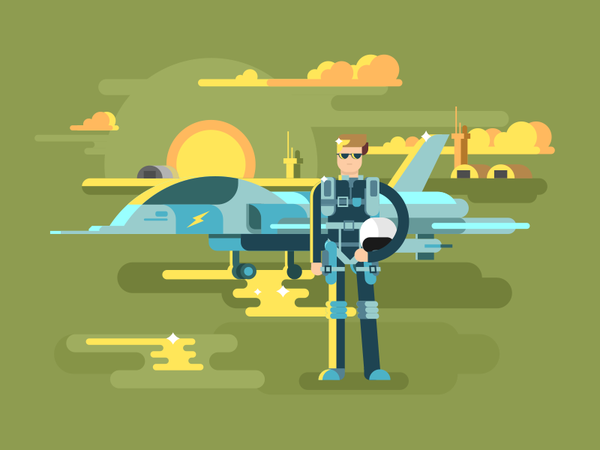 Pilot cloud fighter uniform helmet sunset pilot military illustration.png