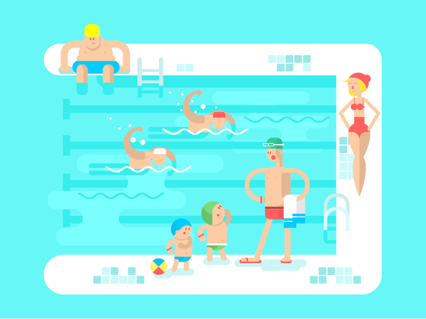 Pool family swim summer character pool illustration vector flat kit8.png