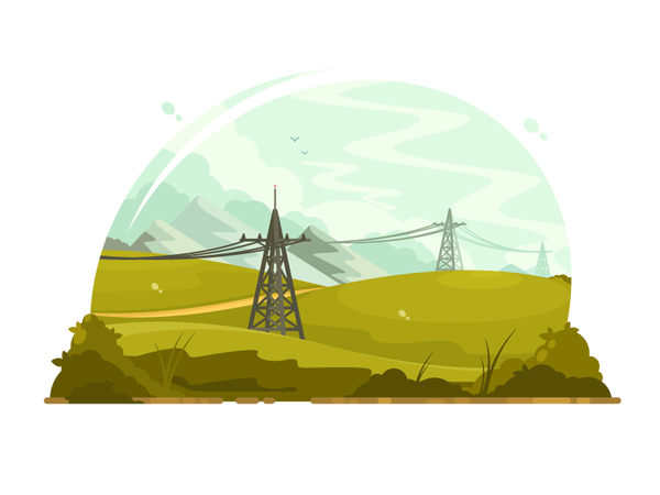 Power lines electric tower electricity energy line cable illustration.png