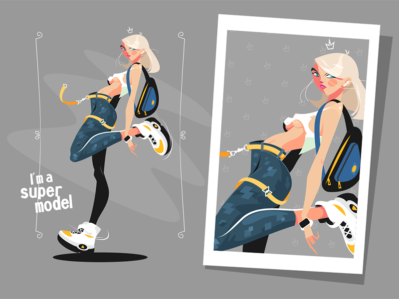 Pretty blonde standing in sneakers kit8 flat vector illustration chara.png