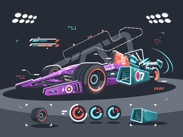 Racing car of F1 bolide race supercar f1 car racing kit8 flat vector i.png