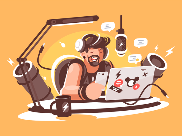 Radio presenter in studio character online show leads beard man studio.png