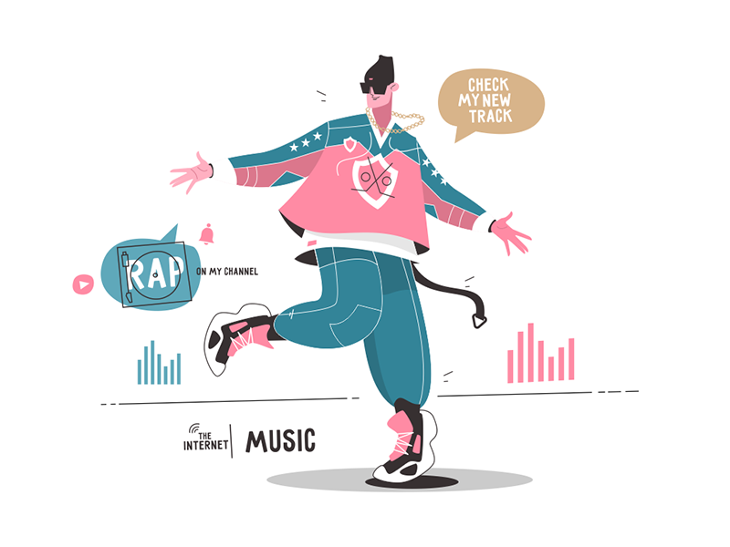 Rap artist promotes his new album kit8 flat vector illustration charac.png