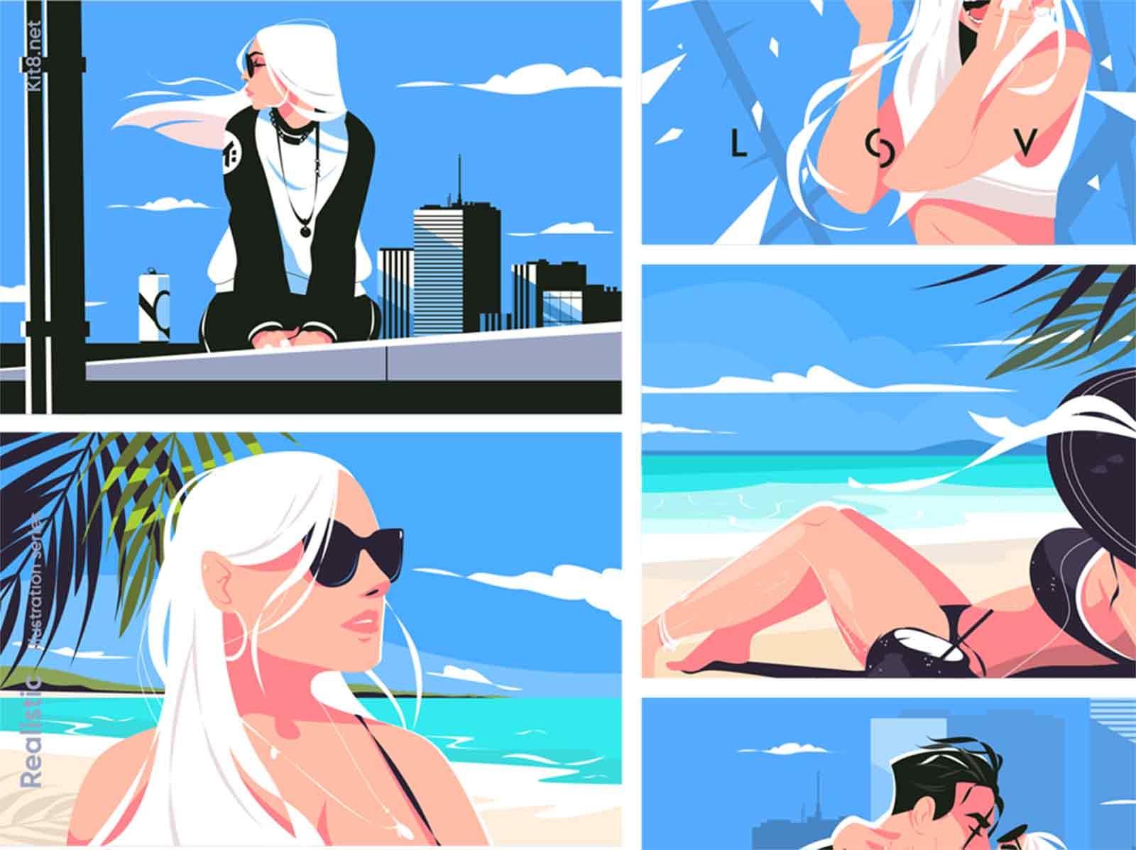 Realistic - illustration series sunglasses kiss love building roof bea.jpg
