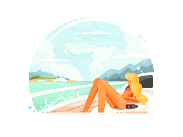 Relax On Yacht yacht girl luxury young boat sea travel summer illustra.png