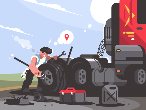 Repairing car character wheel lorry man car truck driver repair illust.png