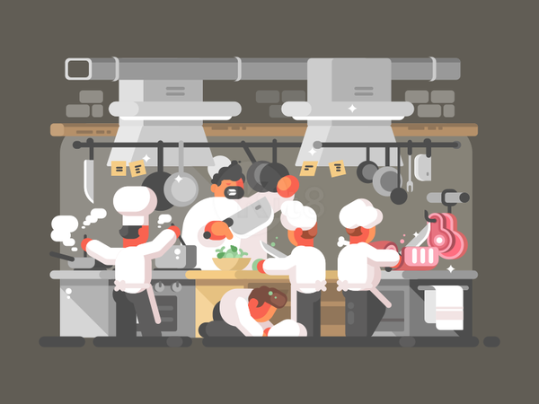Restaurant kitchen cook food men character kitchen restaurant illustra.png
