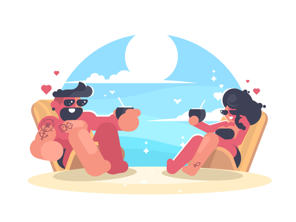 Rest On The Beach character sea man woman summer beach couple love ill.png