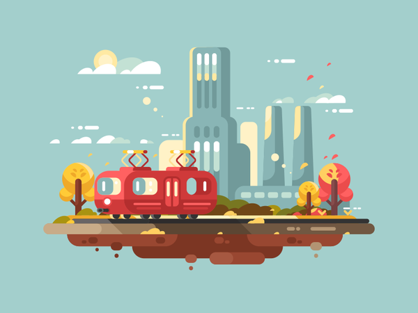 Retro tram autumn urban transportation retro city tram illustration ve.png