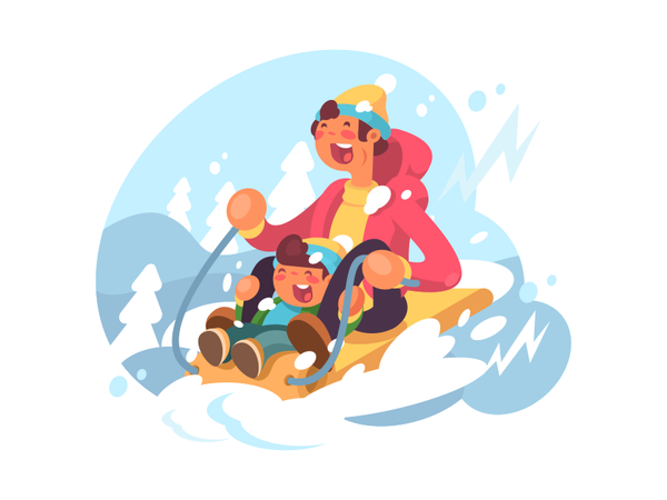 Riding a mountain sled boy fun man mountain father family winter snow.png