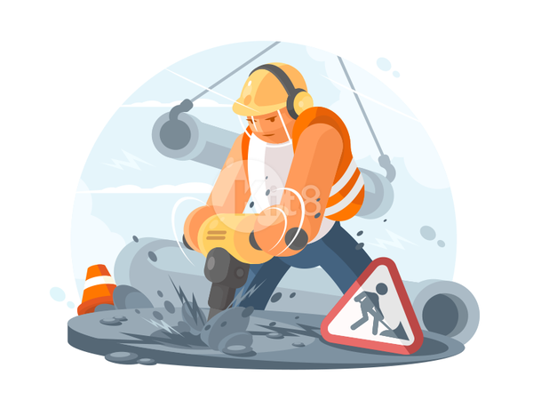 Road Worker road perforator construction hammer worker puncher illustr.png