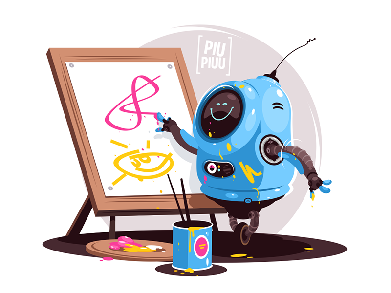 Robot painting at easel kit8 flat vector illustration character easel.png