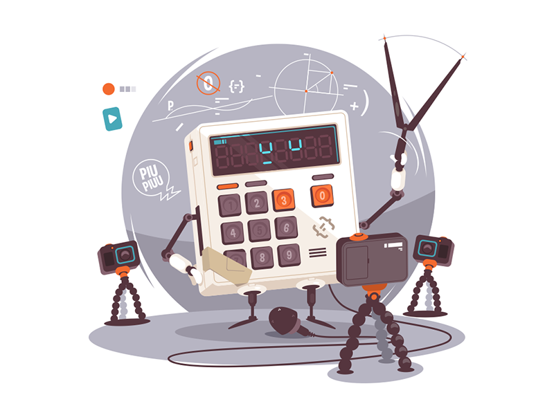 Robot-calculator explaining mathematics kit8 flat vector illustration.png
