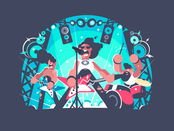 Rock band instruments music song sing character stage band rock illust.png