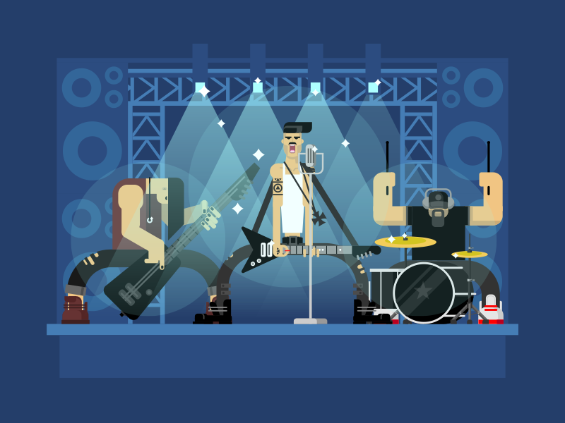Rock band event drum stage concert music guitar band rock illustration.png