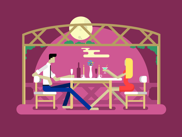 Romantic date girl woman man character date illustration vector flat k.png