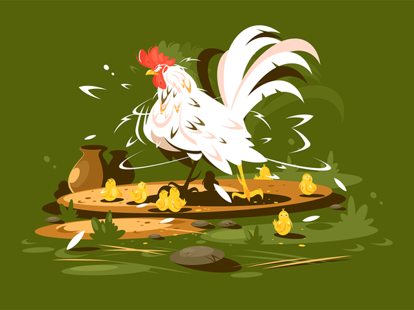 Rooster with yellow chickens character farm family bird chicken yellow.png