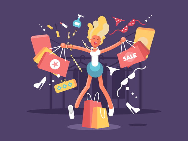 Sale girl shoping women character illustration vectror flat kit8.png