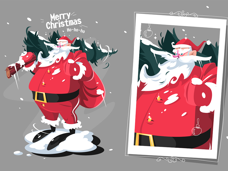 Santa Clause with fir-tree kit8 flat vector illustration character yea.png