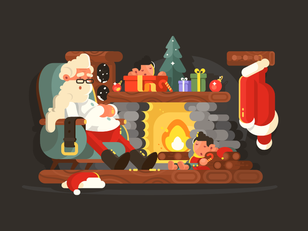 Santa Claus in a chair decoration interior celebration tree fireplace.png