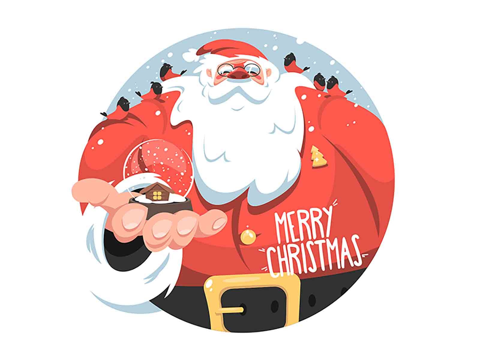 Santa Claus snowball gift and birds holiday kit8 vector flat santa cla.jpg