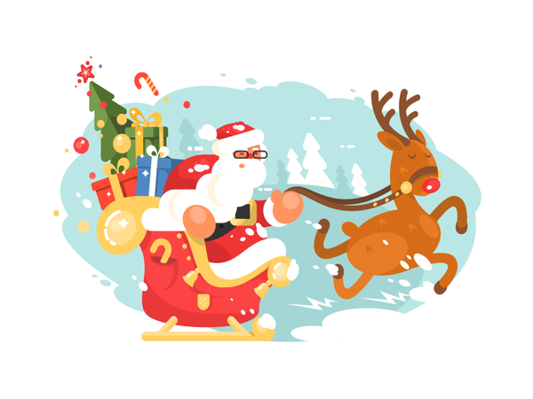 Santa in a hurry new year christmas gifts deer sleigh character claus.png