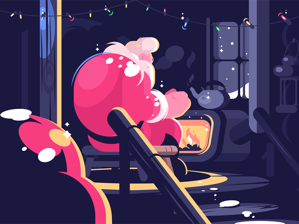 Santa sitting near fireplace character decoration xmas celebrate room.png