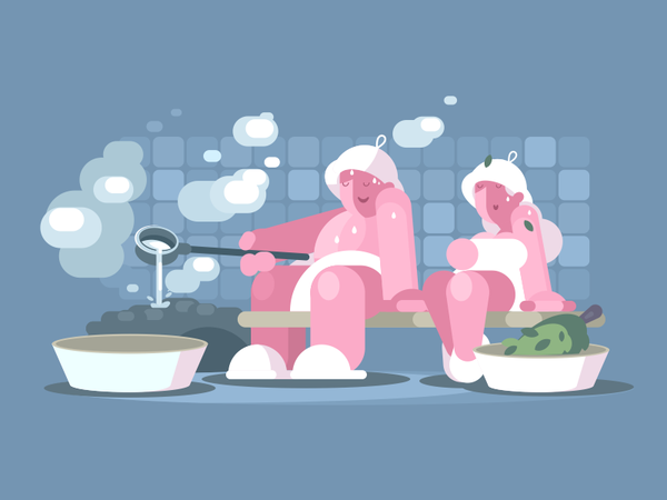Sauna character heat steam health spa woman man sauna illustration vec.png