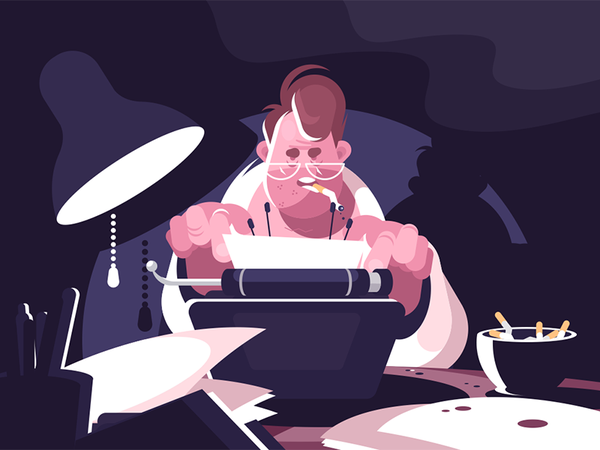 Screenwriter typing on typewriter character smoking glasses writer scr.png