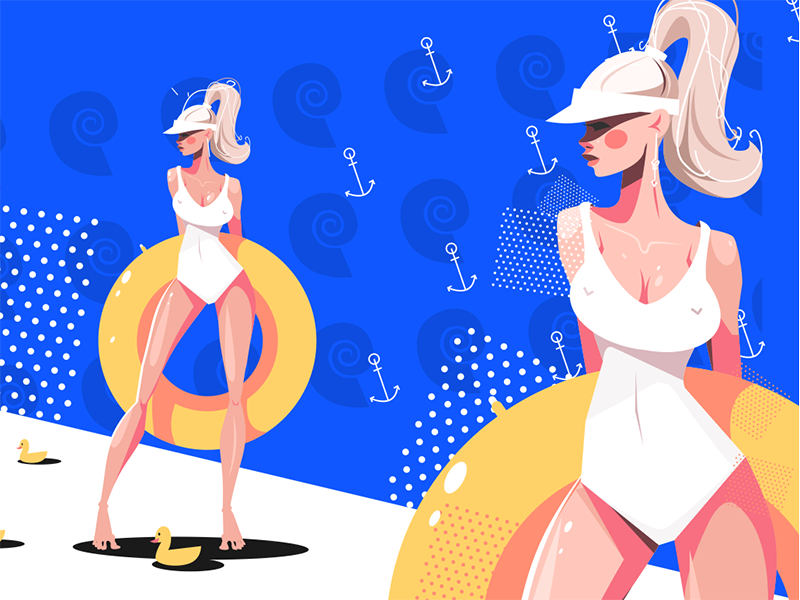 Seductive girl wearing white swimsuit kit8 flat vector illustration ch.png