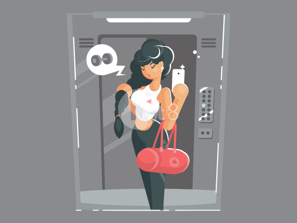 Selfie In Elevator happy mirror female girl photo young woman selfie i.png