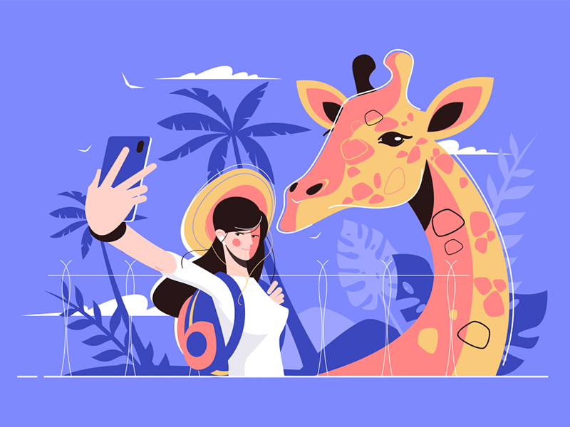 Selfie with giraffe kit8 flat vector illustration character photo trav.png