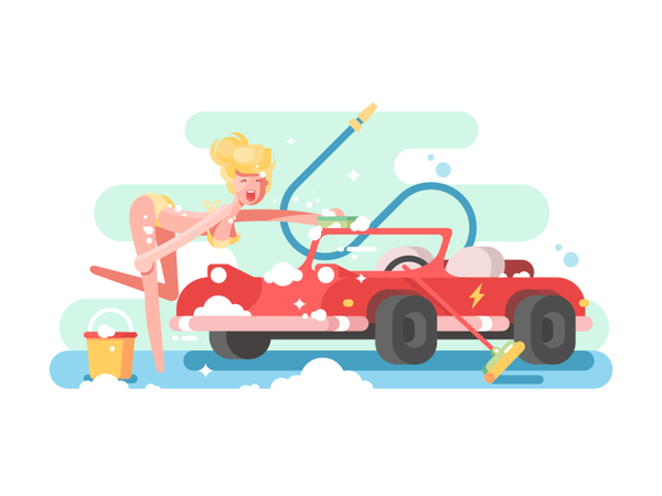 Sexy car wash bikini hot woman girl wash car sexy illustration vector.png